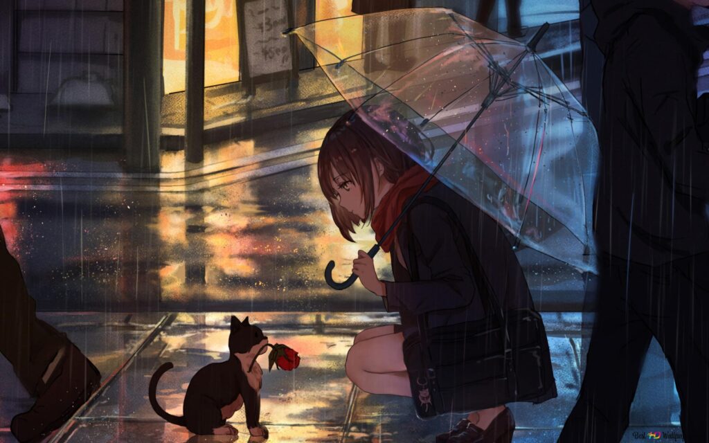black-and-white-cat-giving-roses-to-anime-girl-walking-with-umbrella-on-wallpaper-2560x1600_7