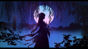 HD-wallpaper-moonlight-luna-manga-black-silhouette-moon-girl-pagoda-anime-pink-blue