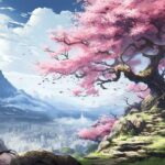 ai-generated-beautiful-fantasy-spring-nature-landscape-and-cherry-blossom-tree-animated-background-in-japanese-anime-watercolor-generative-ai-photo